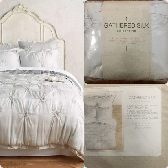 Anthropologie Gathered Silk Standard Shams NIP - Picture 2 of 8